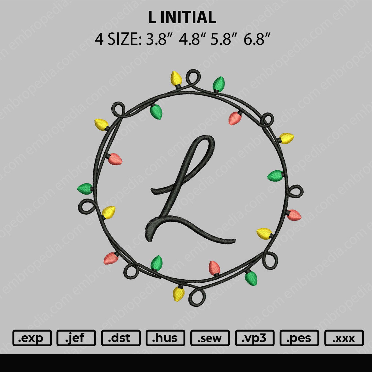 L Initial Embroidery File 4 size
