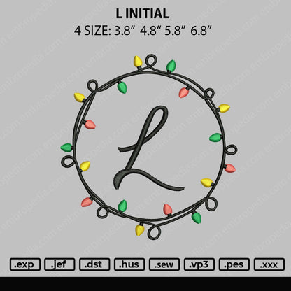 L Initial Embroidery File 4 size