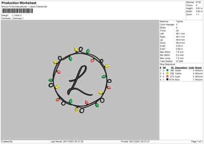 L Initial Embroidery File 4 size