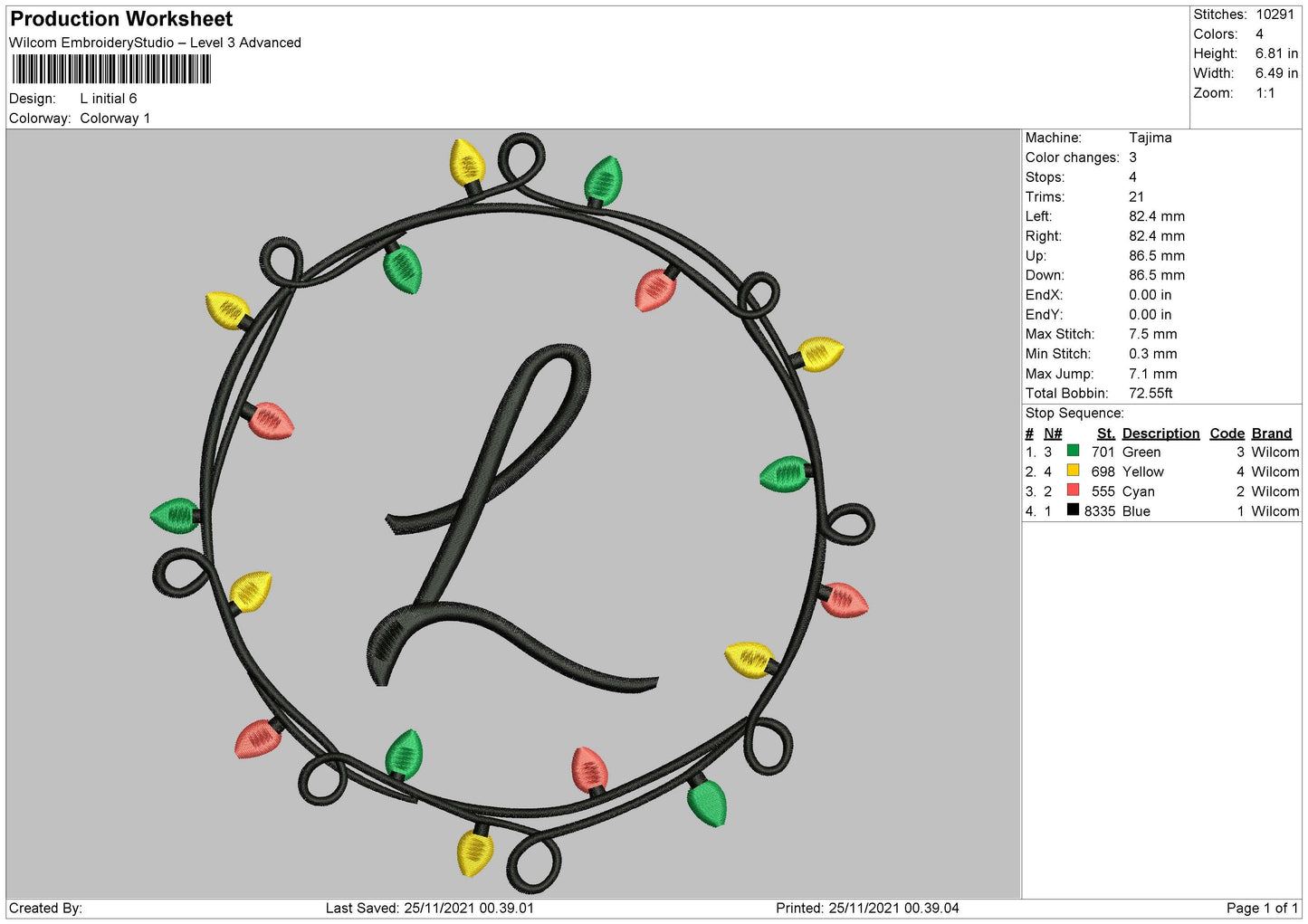 L Initial Embroidery File 4 size