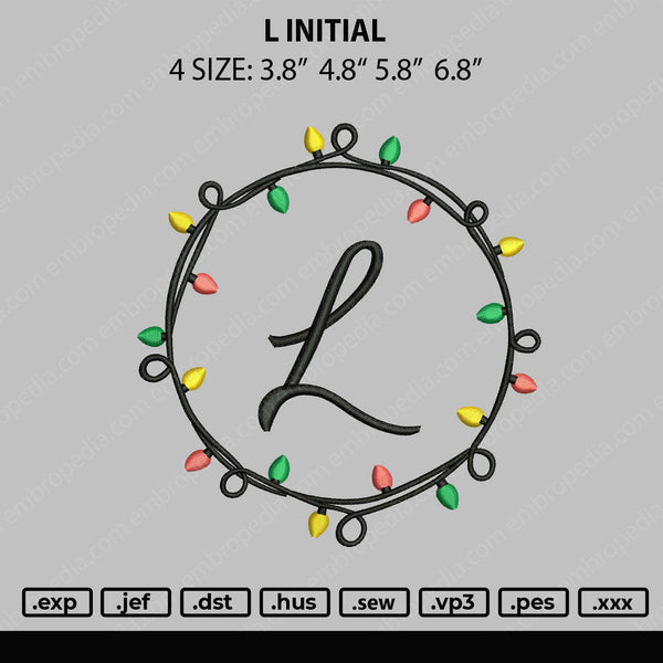 L Initial Embroidery File 4 size