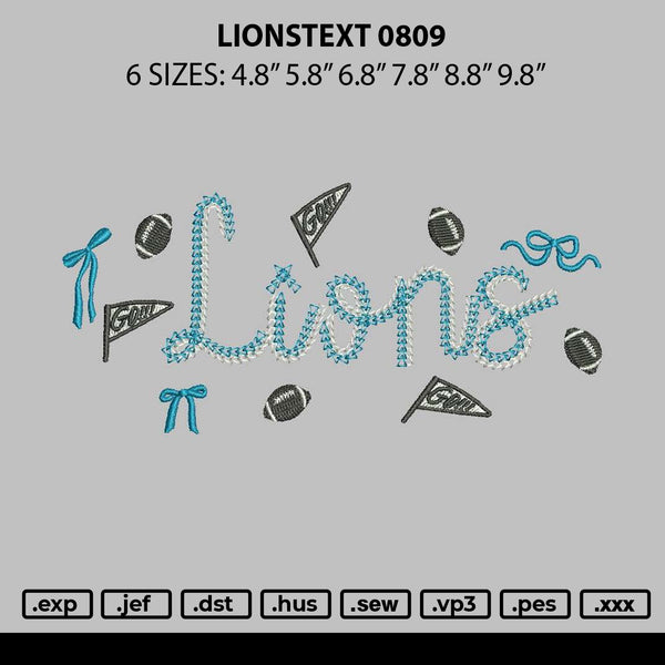 Lionstext Embroidery File 6 sizes