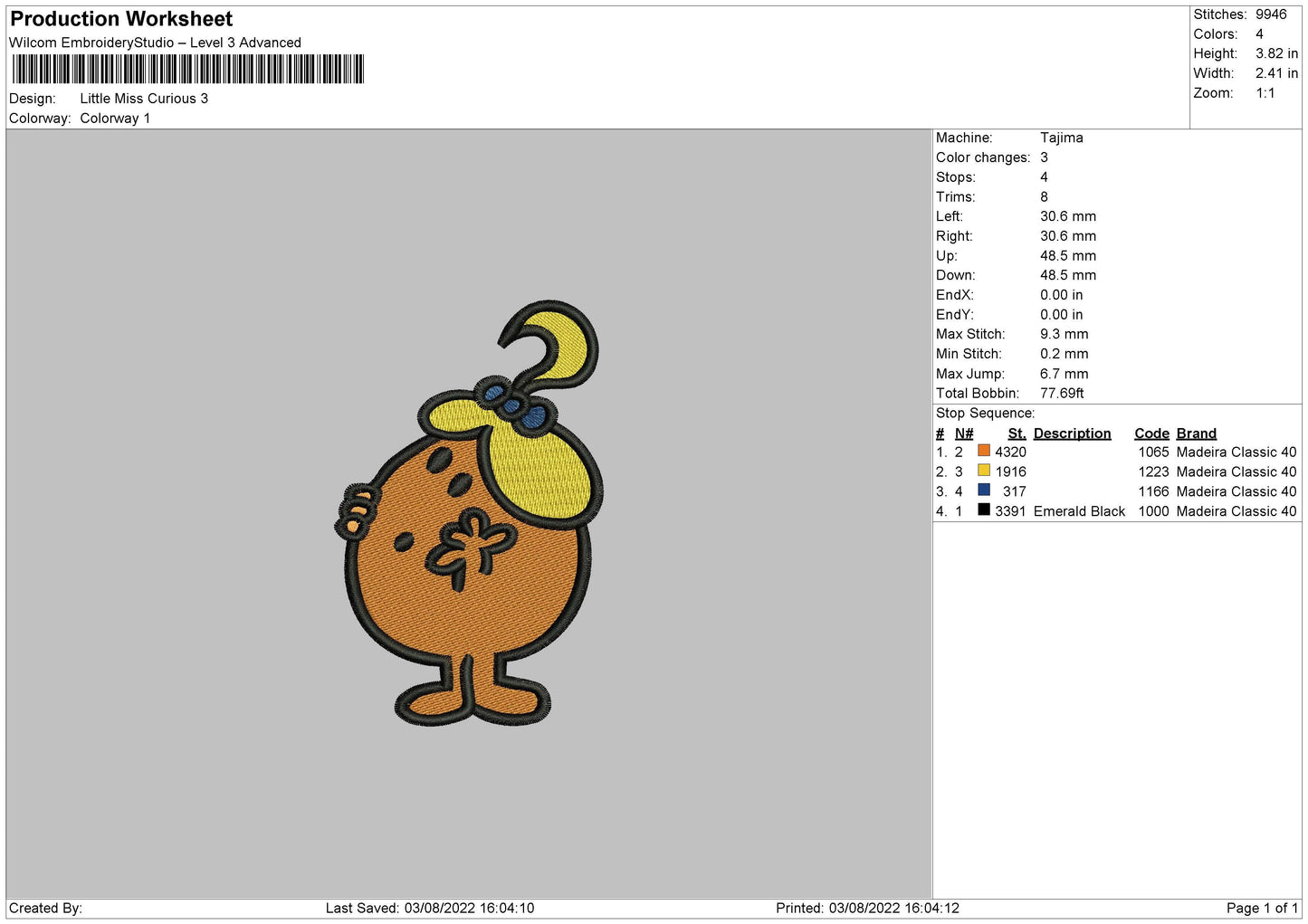 Little Miss Curious Embroidery File 4 sizes