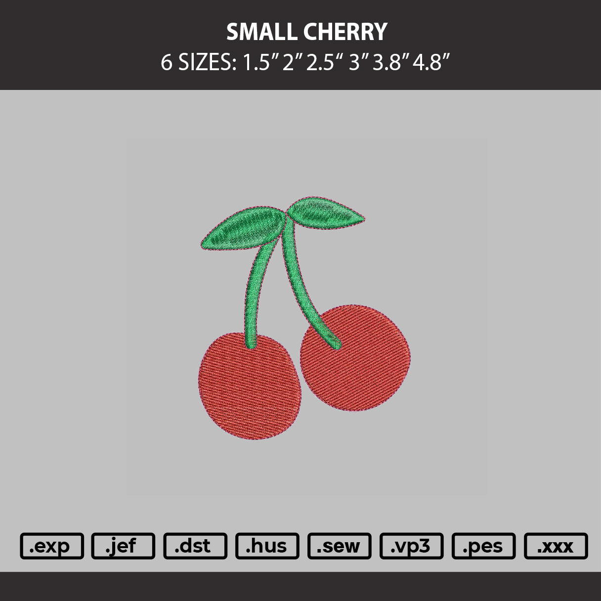 Small Cherry Embroidery Machine Design File 6 sizes