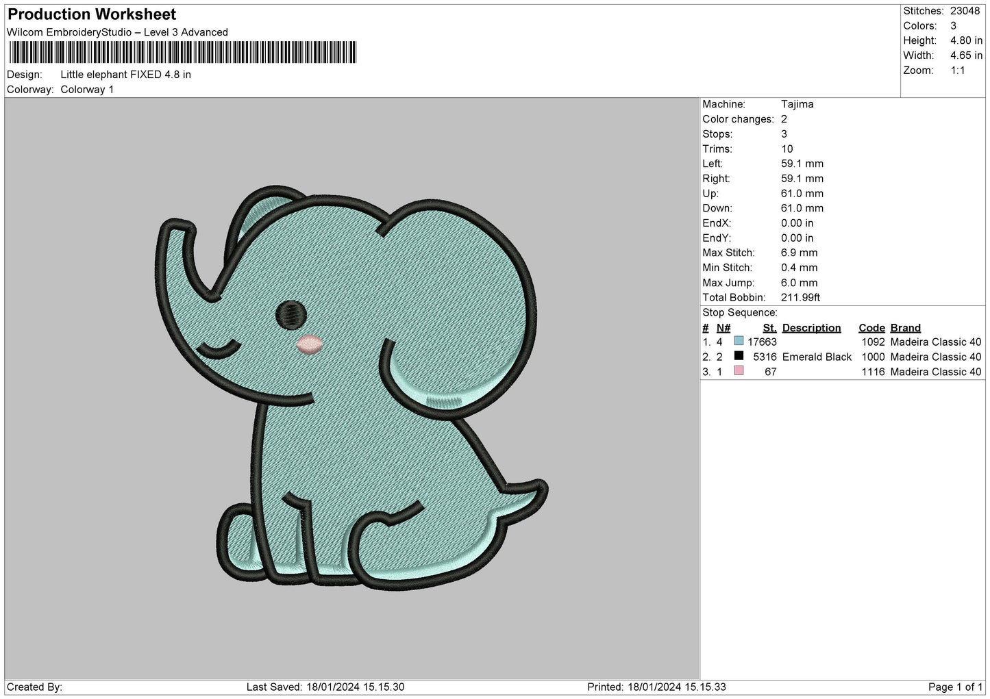 Little Elephant Embroidery File 6 sizes
