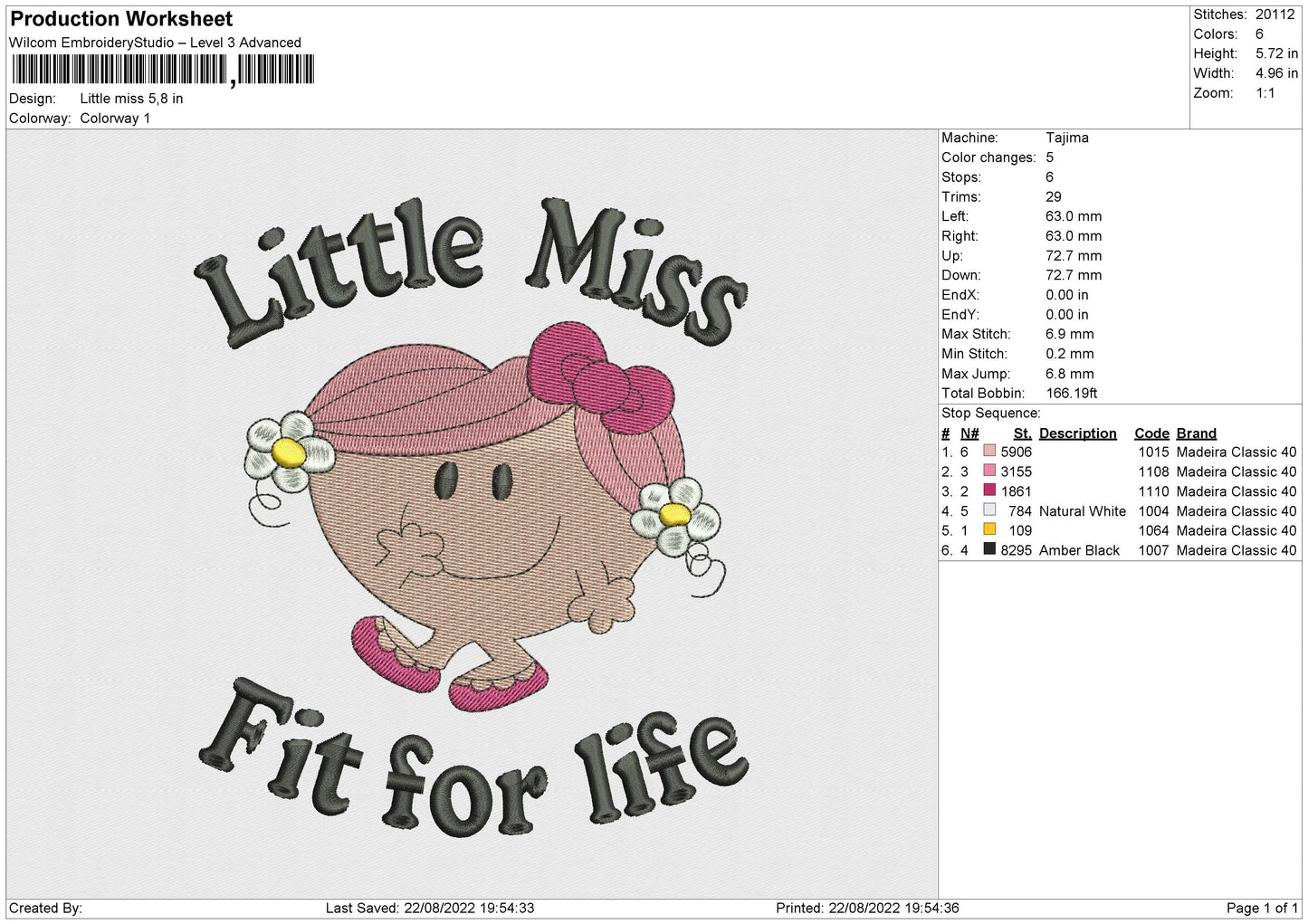 Little Miss Embroidery File 5 sizes