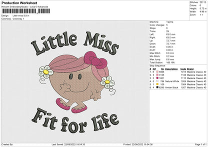 Little Miss Embroidery File 5 sizes