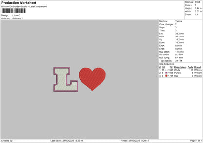 L Love Embroidery File 6 sizes