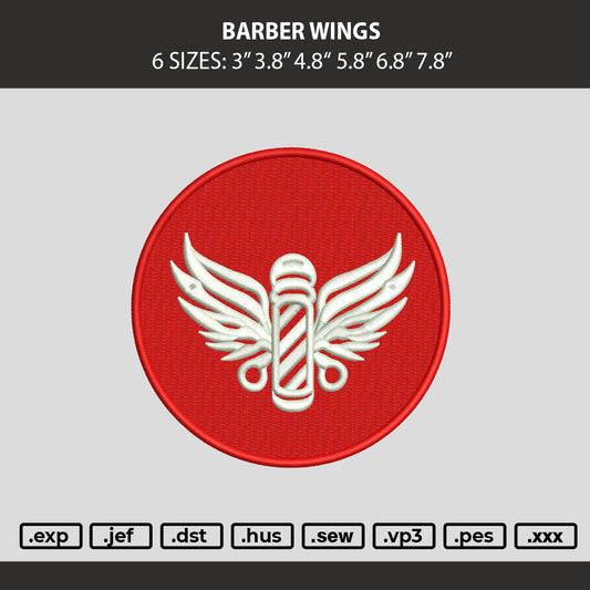 Barber Wings Embroidery Machine Design File 6 sizes