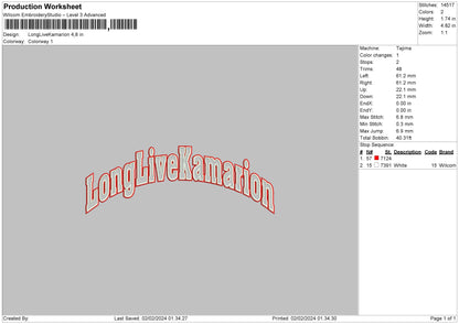 Longlivtext Embroidery File 6 sizes