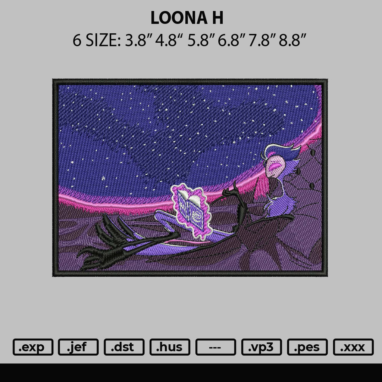 Loona H Embroidery File 6 sizes