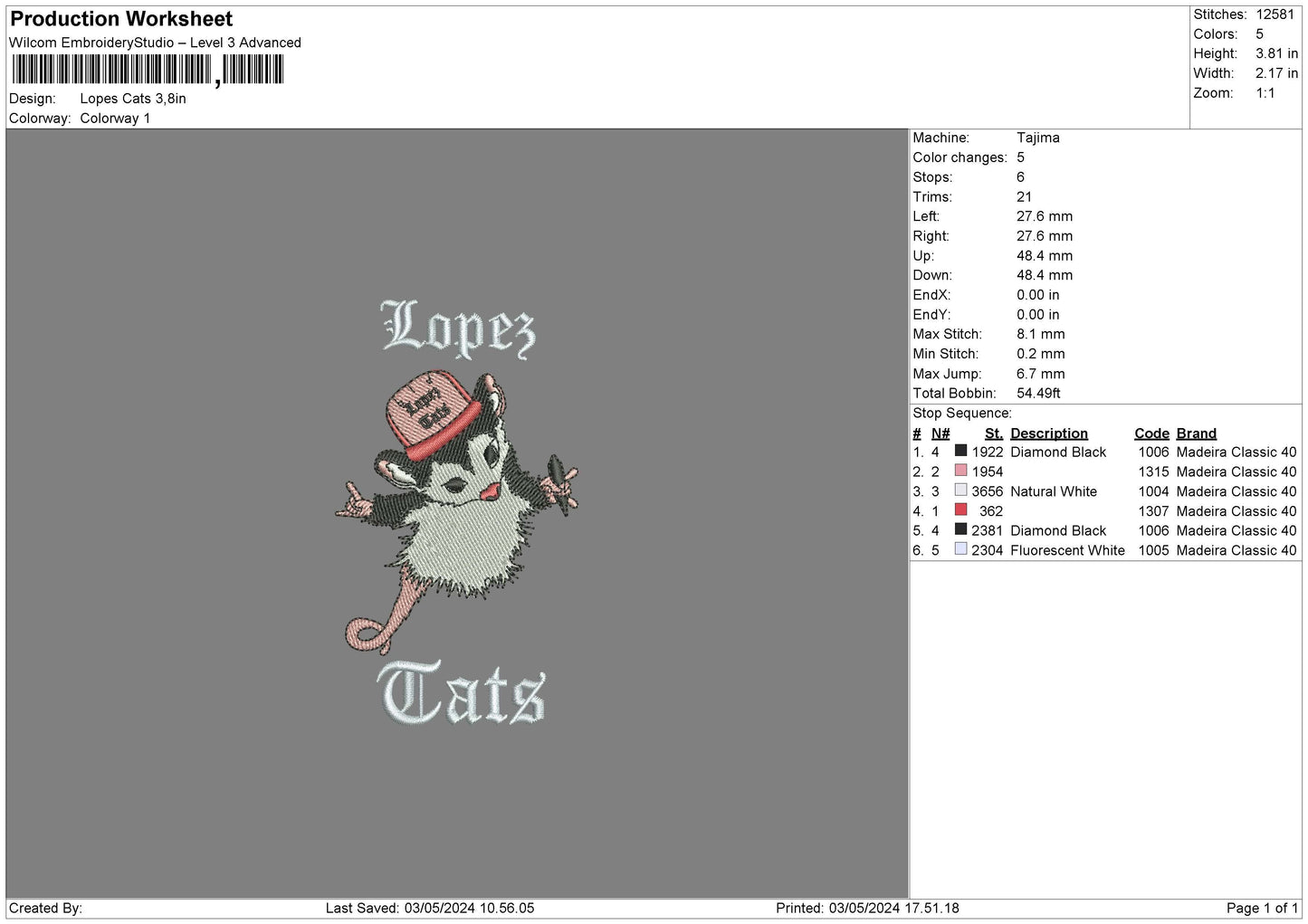 Mouse0305 Embroidery File 6 sizes