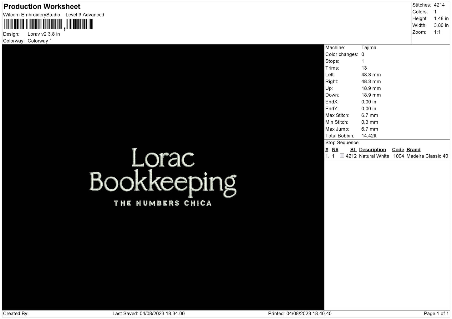 Lorac V2 Embroidery File 6 sizes