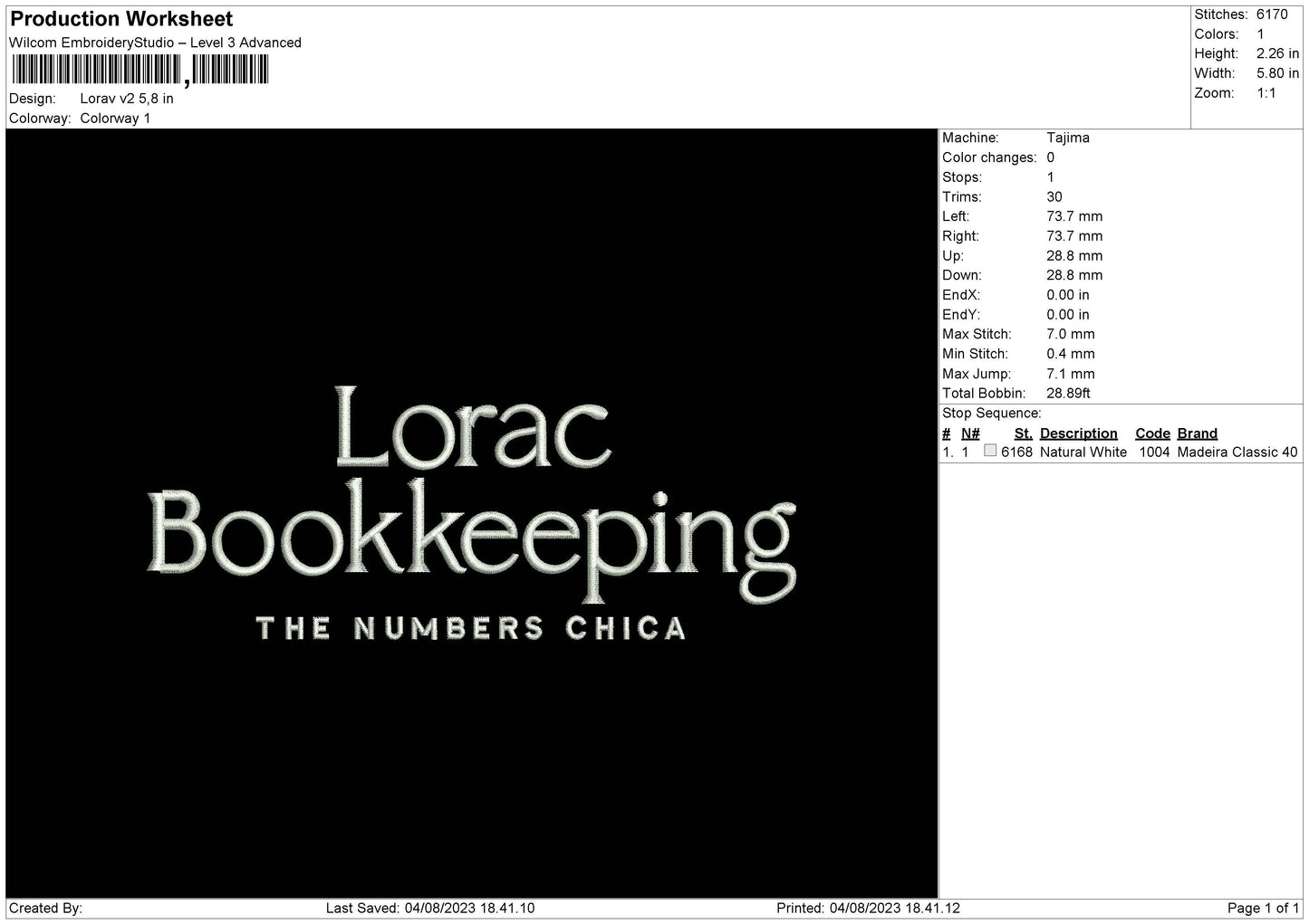 Lorac V2 Embroidery File 6 sizes