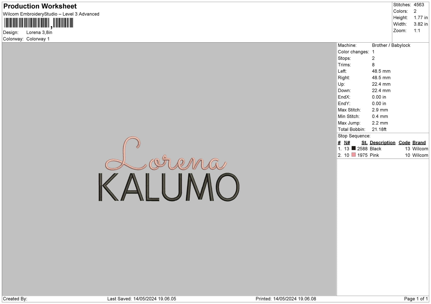 Lorena Text Embroidery File 6 sizes