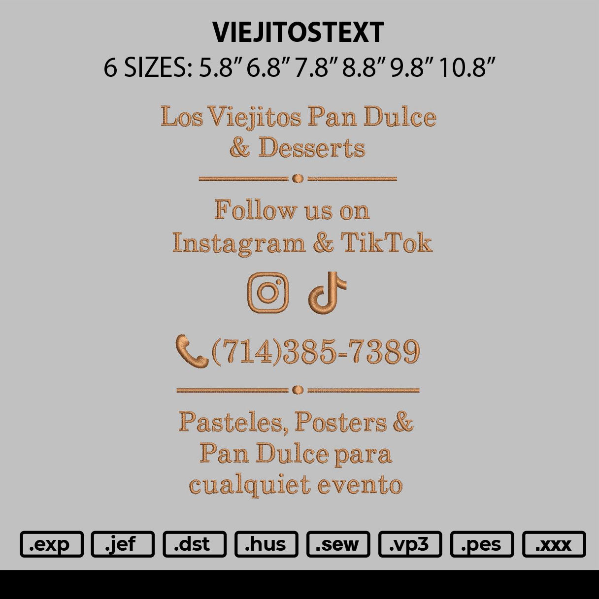 Viejitostext Embroidery Machine Design File 6 sizes