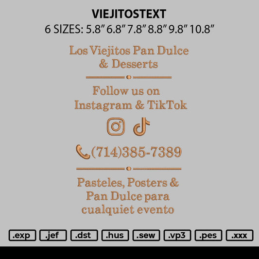 Viejitostext Embroidery Machine Design File 6 sizes