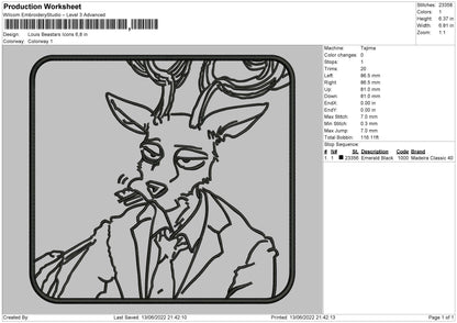 Louis Beastars Icons Embroidery File 4 size