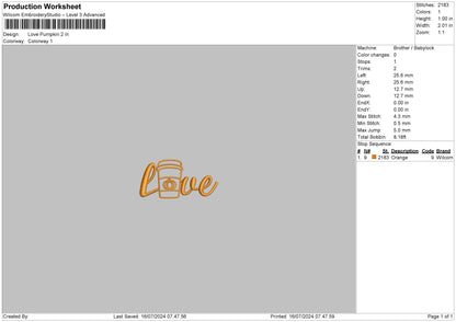 Love Pumpkin Embroidery File 6 sizes