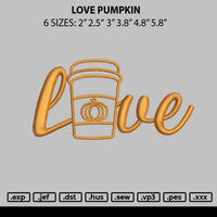 Love Pumpkin Embroidery File 6 sizes