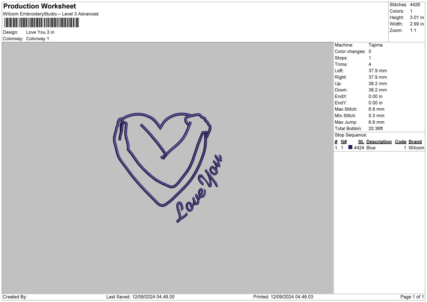 Love You Text 1209 Embroidery File 6 sizes
