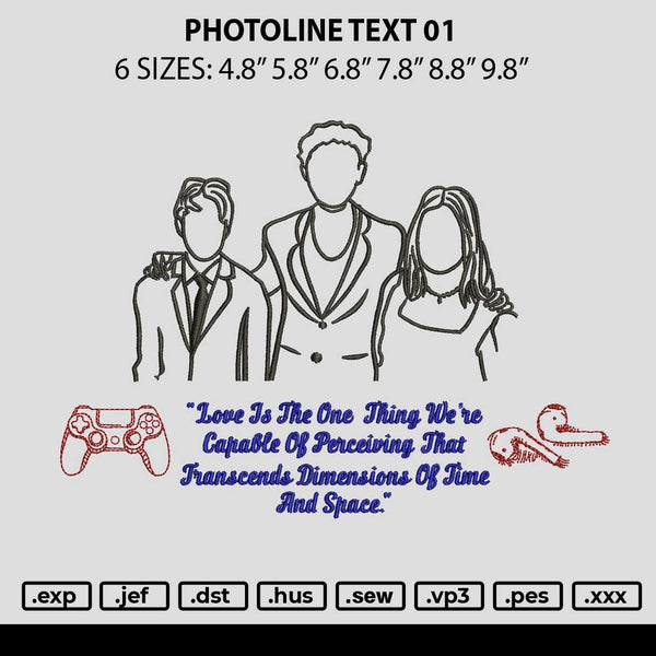 Photoline Text 01 Embroidery File 6 sizes