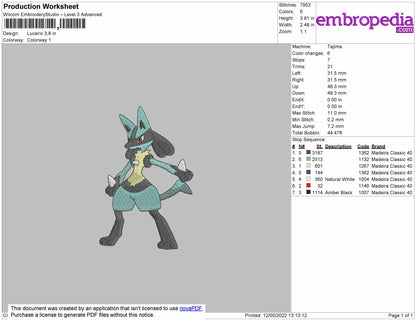 Lucario Embroidery File 4 size