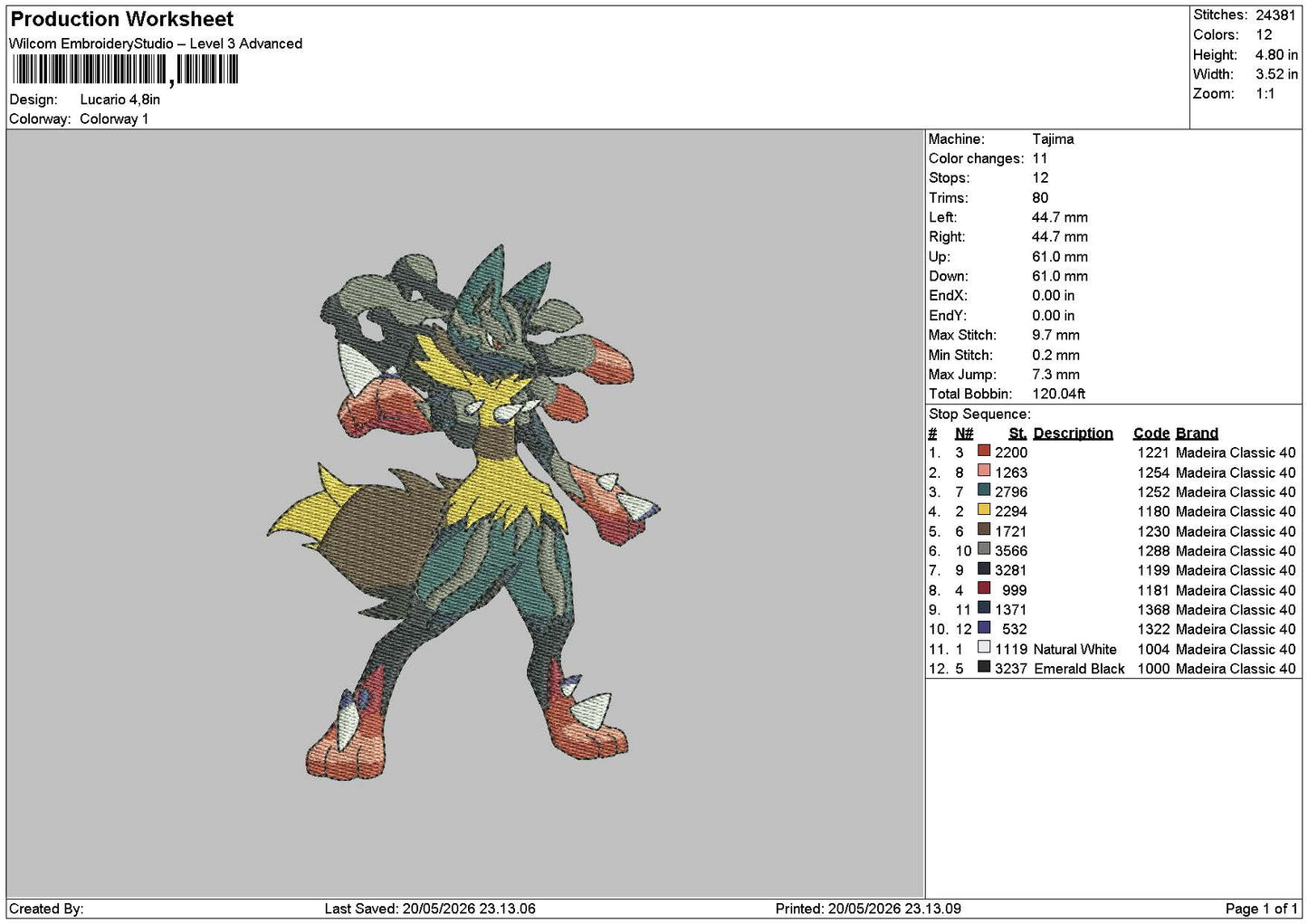 Lucario Poke Embroidery File 6 sizes