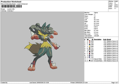 Lucario Poke Embroidery File 6 sizes