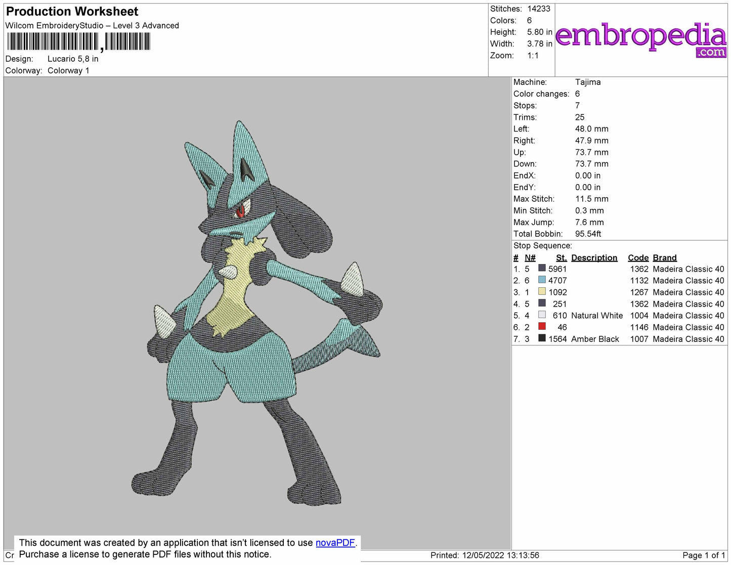 Lucario Embroidery File 4 size