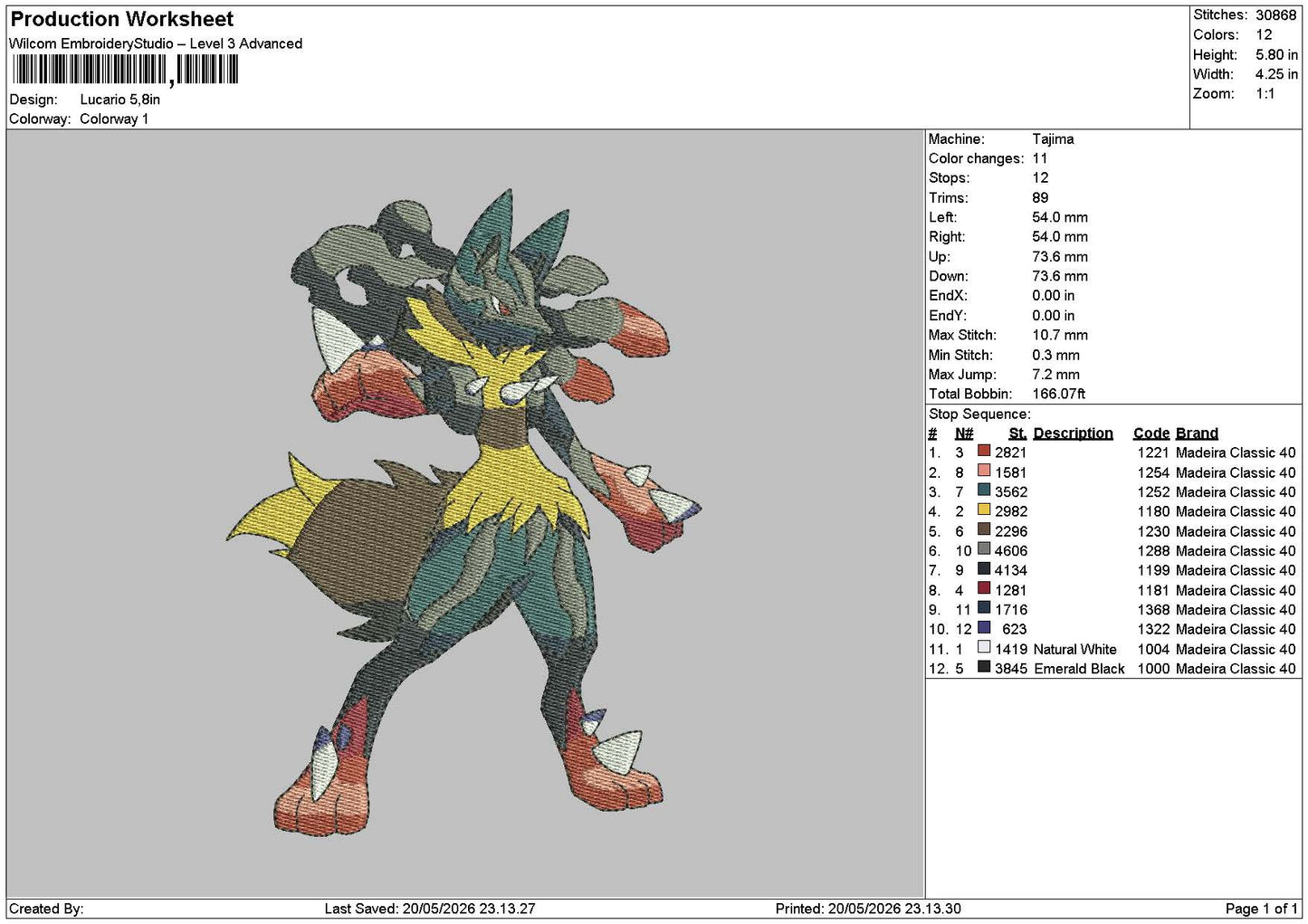 Lucario Poke Embroidery File 6 sizes