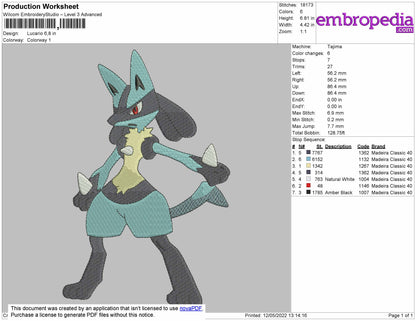 Lucario Embroidery File 4 size