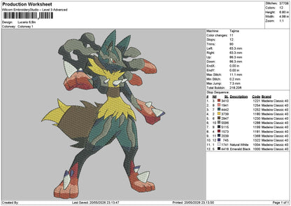 Lucario Poke Embroidery File 6 sizes