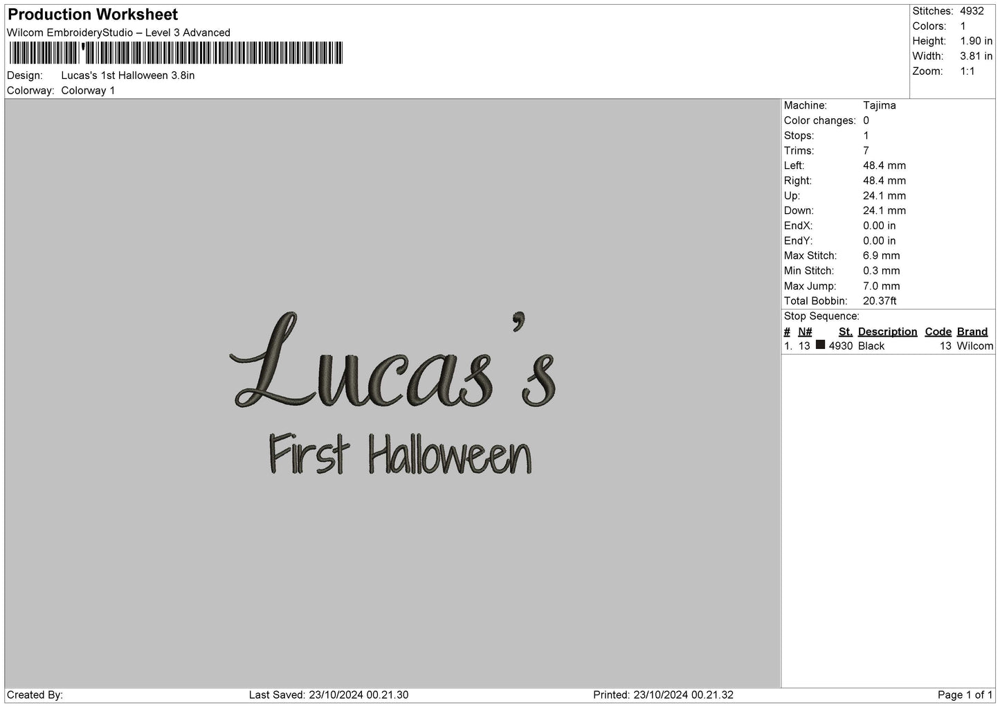 Lucastext Embroidery File 6 sizes
