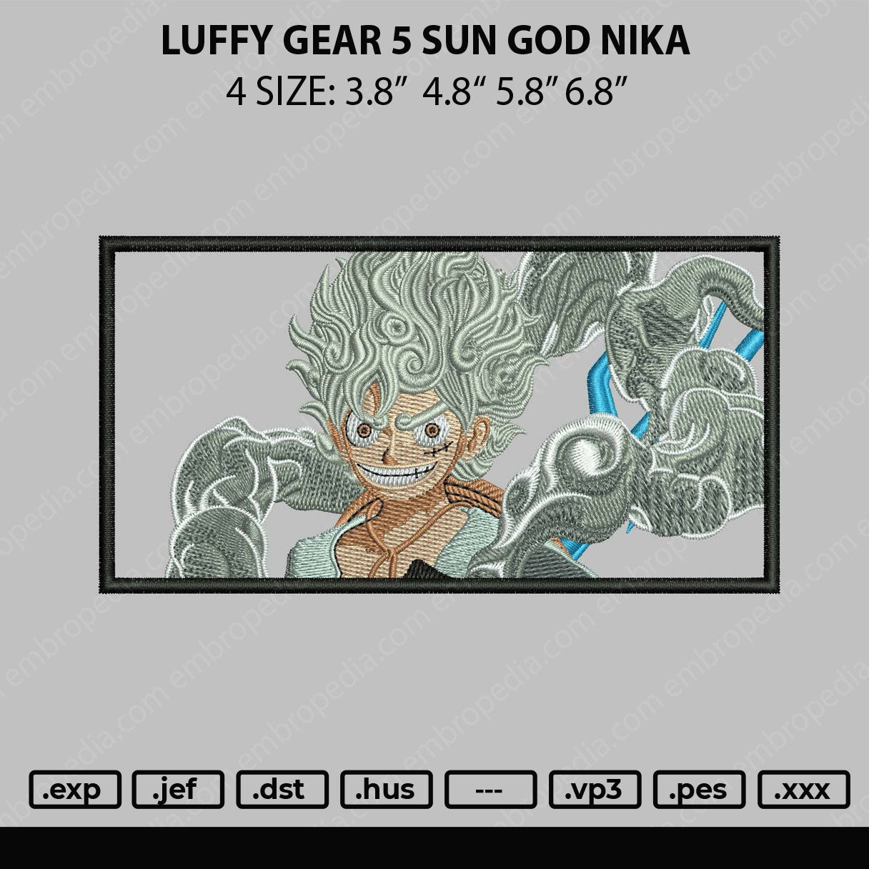 Luffy Gear 5 Sun Embroidery File 4 size