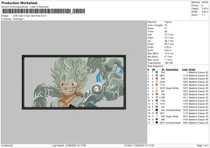 Luffy Gear 5 Sun Embroidery File 4 size