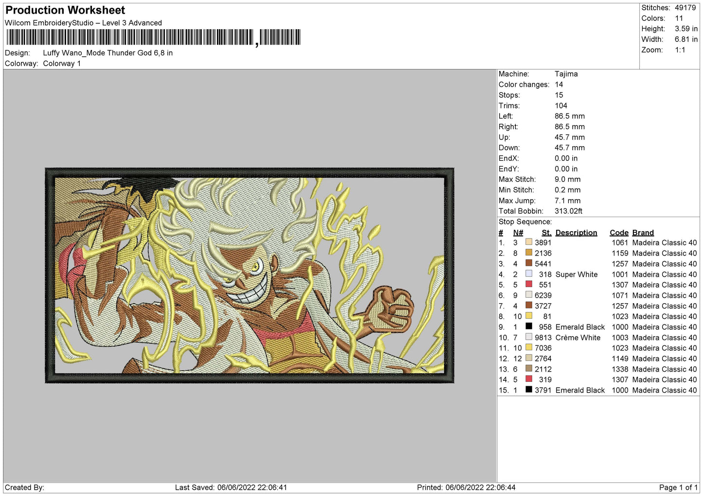 Luffy Wano Embroidery File 4 size