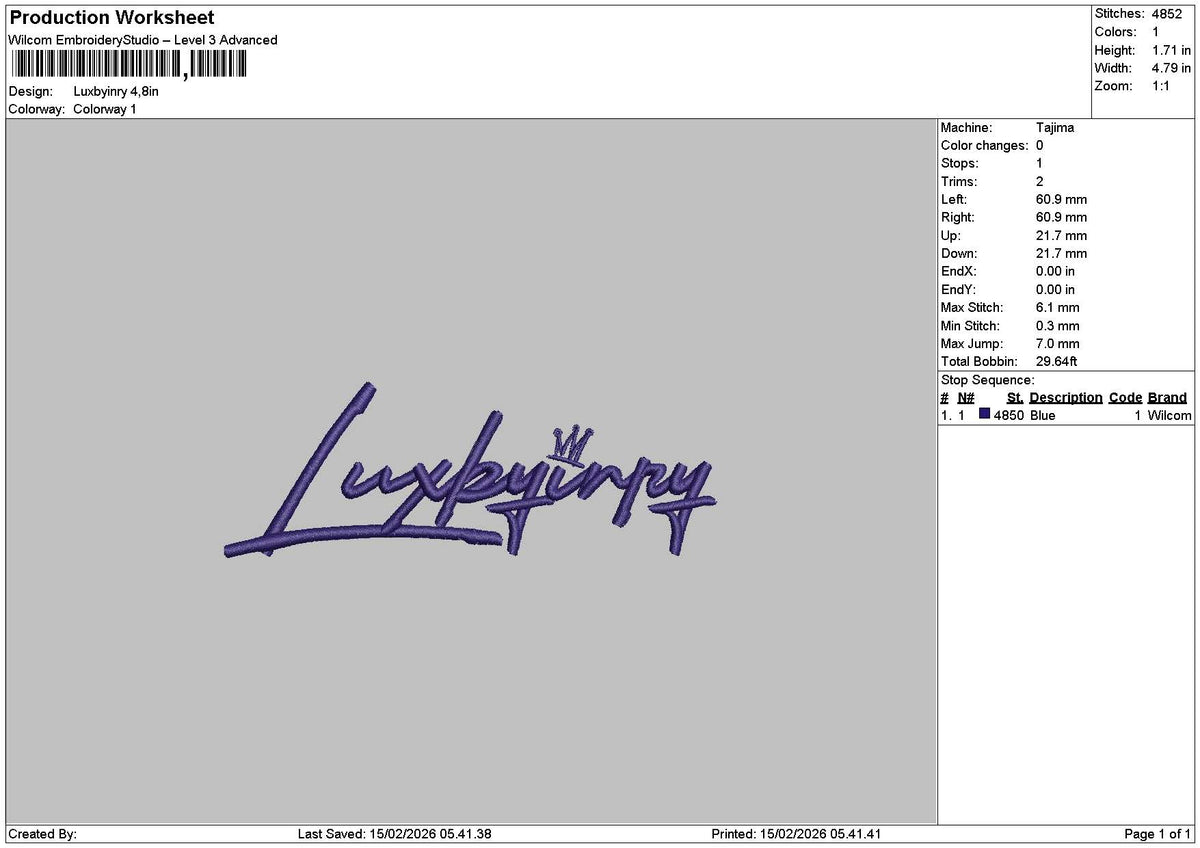 Luxbyinrytext Embroidery File 6 sizes