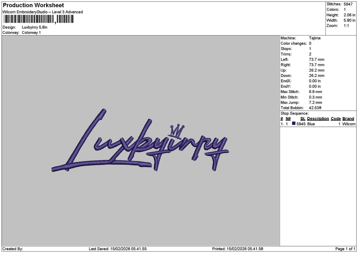Luxbyinrytext Embroidery File 6 sizes