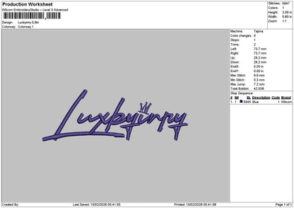 Luxbyinrytext Embroidery File 6 sizes