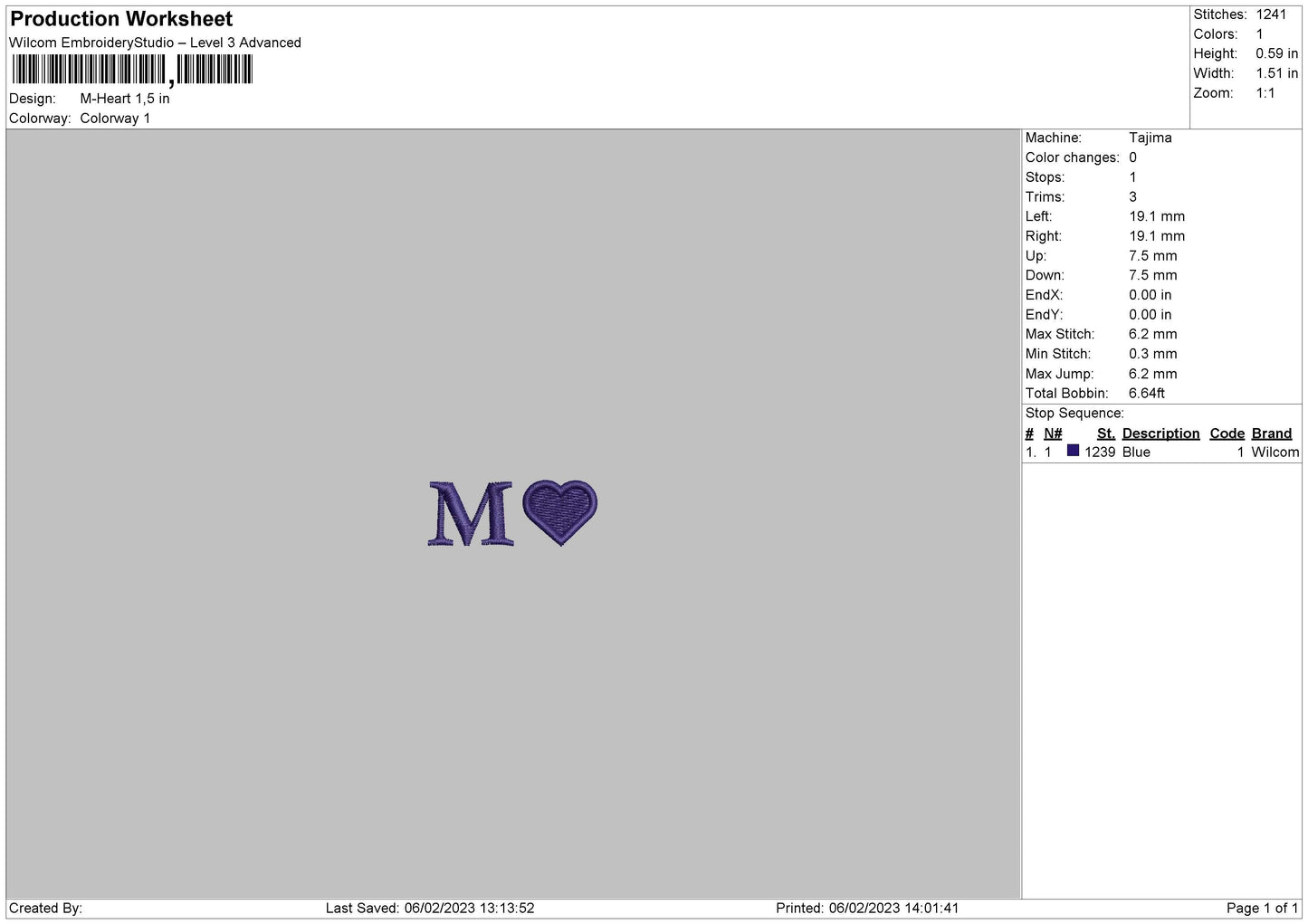 M Heart Embroidery Design File, 6 Sizes
