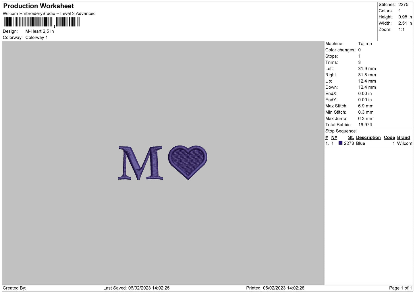 M Heart Embroidery Design File, 6 Sizes