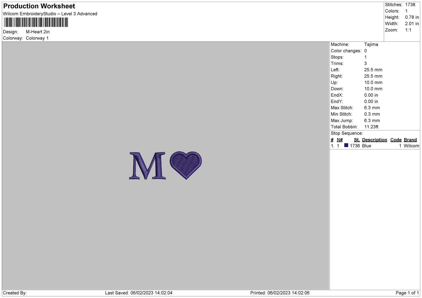 M Heart Embroidery Design File, 6 Sizes