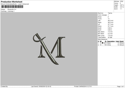 M Sword Embroidery File 6 sizes