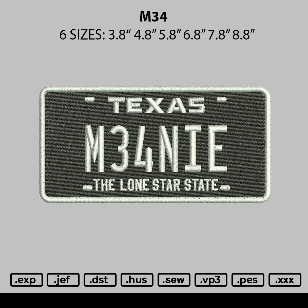 M34text Embroidery File 6 sizes