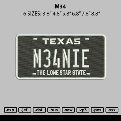 M34text Embroidery File 6 sizes
