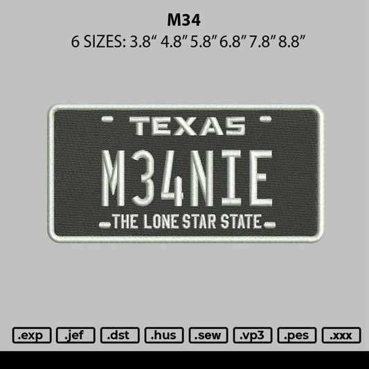 M34text Embroidery File 6 sizes