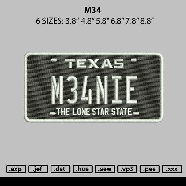 M34text Embroidery File 6 sizes