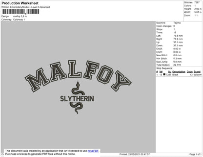 Malfoy Embroidery File 4 size