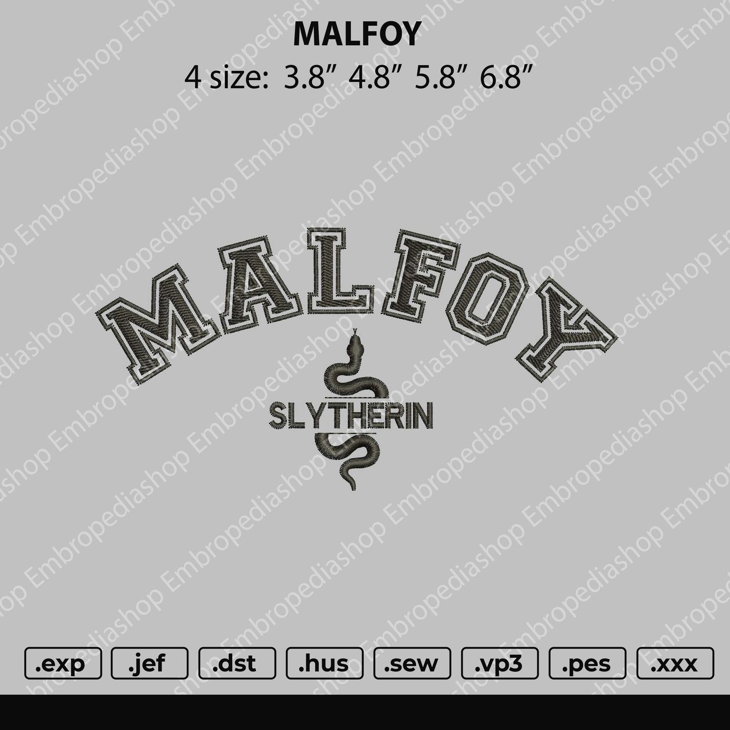 Malfoy Embroidery File 4 size